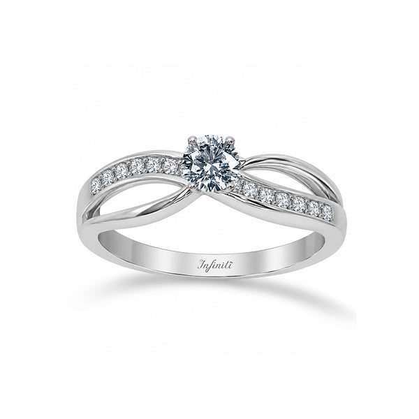 Anillo Oro Blanco 10k, Estilo Infinito Zirconia Central 4 mm