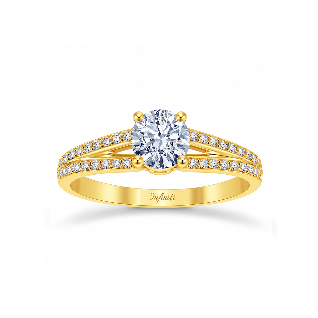 Anillo Oro 10k, Estilo Pavé Doble con Zirconia Central 6 mm