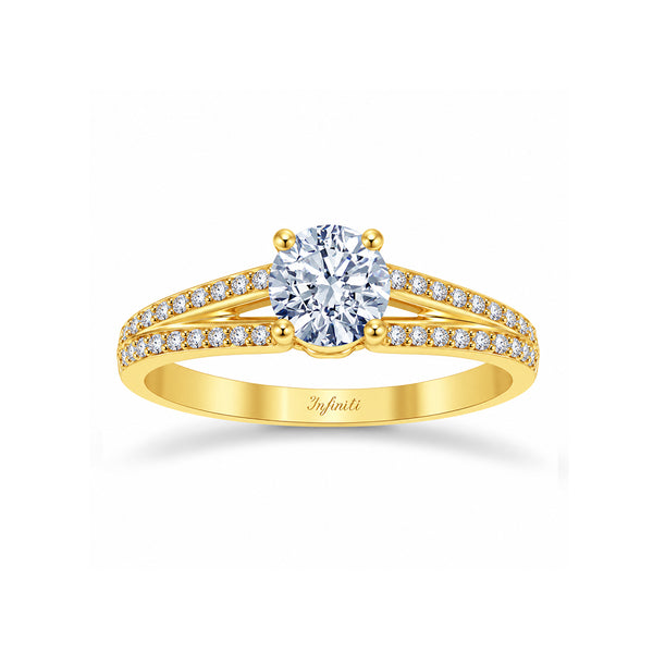 Anillo Oro 10k, Estilo Pavé Doble con Zirconia Central 6 mm