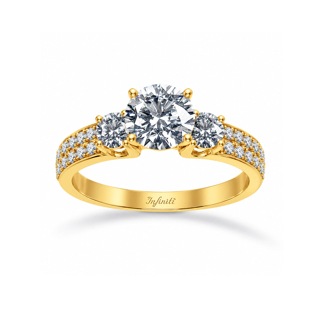 Anillo Oro 10k - Estilo Tres Piedras Zirconia Central 6.30 mm