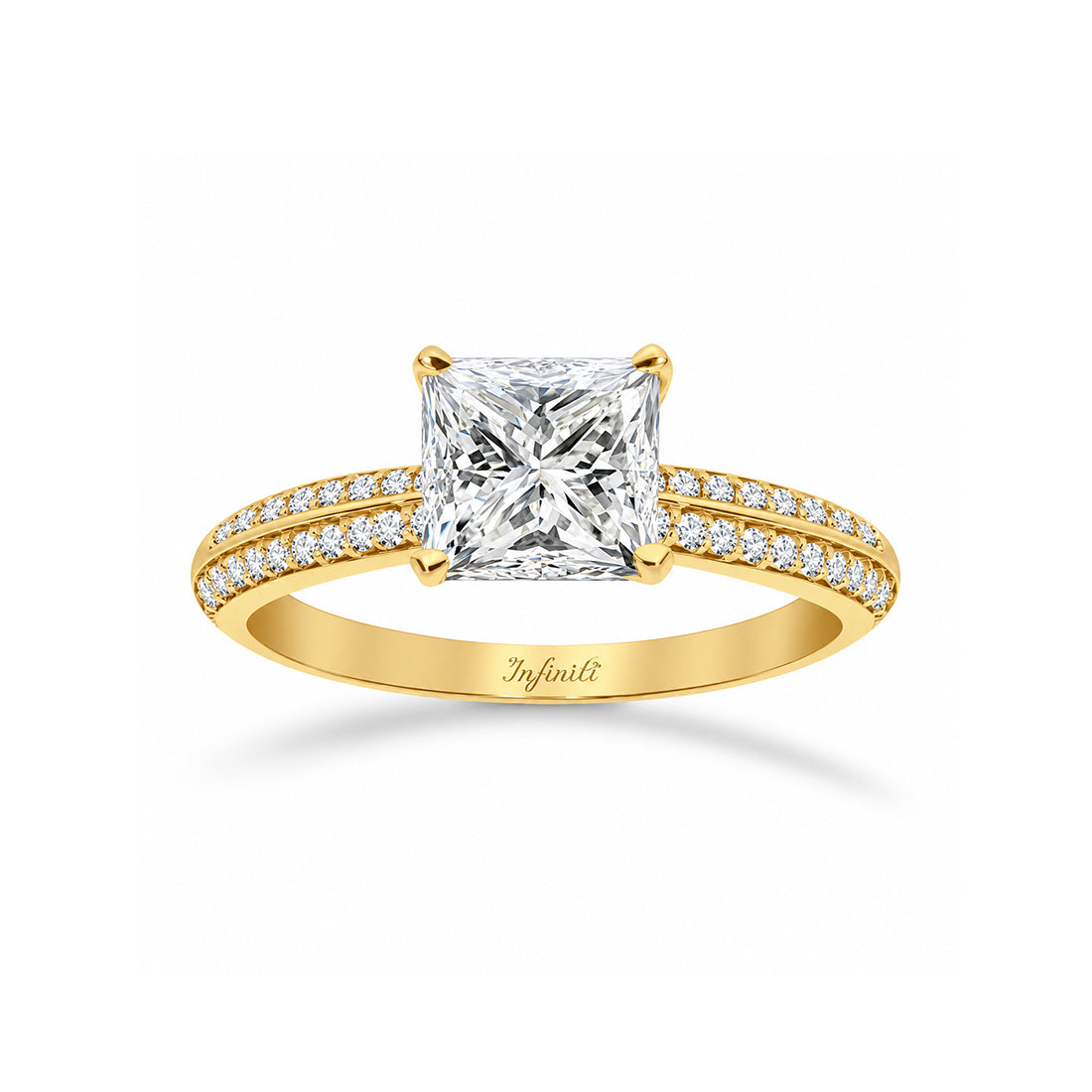 Anillo Oro 10k - Pavé Doble Fila con Zirconias Corte Princesa