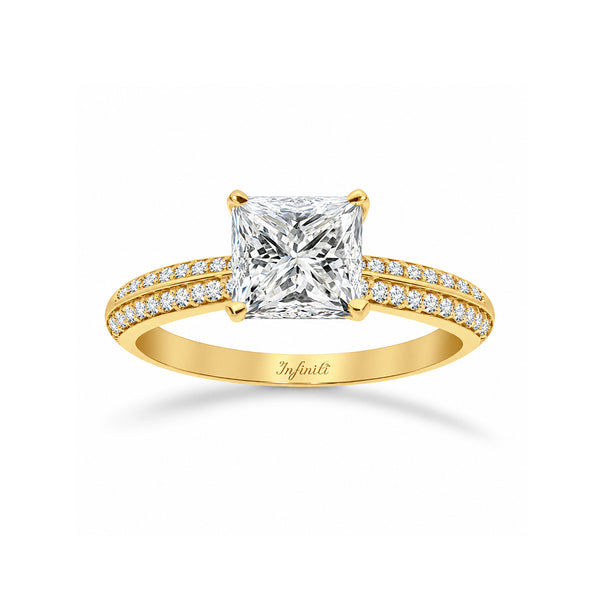 Anillo Oro 10k - Pavé Doble Fila con Zirconias Corte Princesa