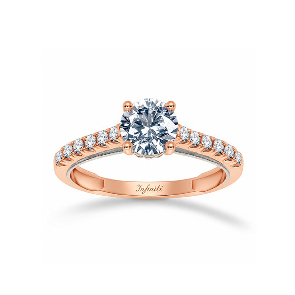 Anillo Oro Rosa 10k - Pavé Zirconia Central 6 mm