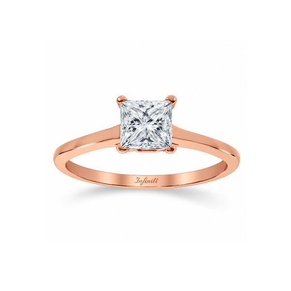Anillo Oro Rosa 10k, Zirconia Princess de 5 mm
