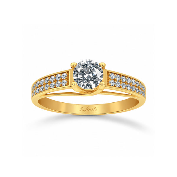 Anillo Oro 10k, Doble Pavé Zirconia Central 5 mm
