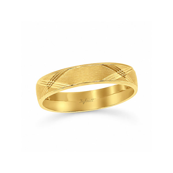 Argolla Oro Amarillo 10k - Diamantada con Bisel Liso, Ancho de 4 mm