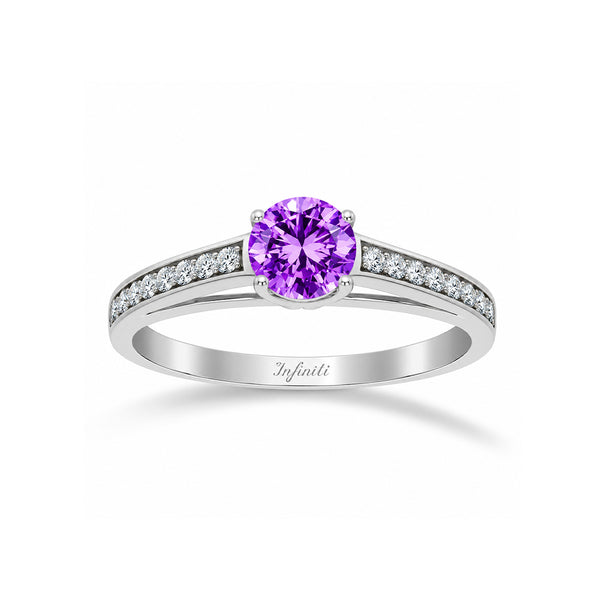 Anillo Oro Blanco 10k - Pavé en Canal Zirconia Central 5 mm