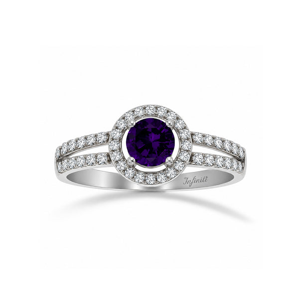 Anillo Oro Blanco 10k - Halo con Zafiro Creado 5 mm