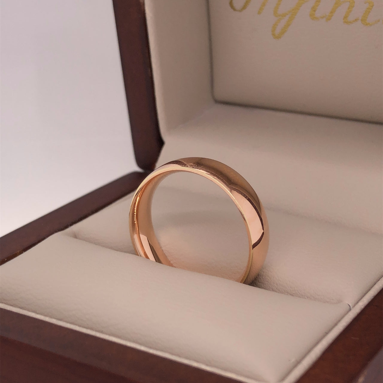Argolla Oro Rosa 10k/14k - 5 mm Lisa Media Caña con Confort