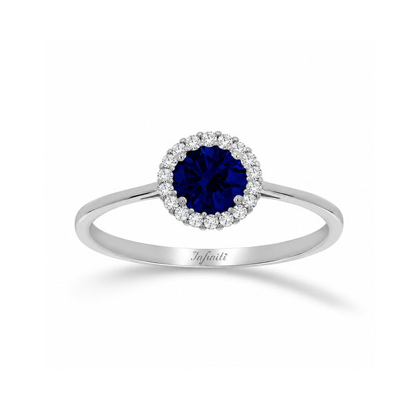 Anillo Oro Blanco 10k - Halo con Zirconias 5 mm