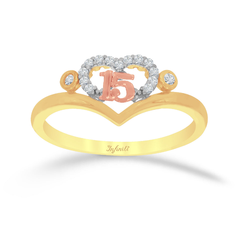 Anillo de oro para XV Corazón y Zirconias – Infiniti Joyas
