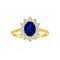 Anillo Oro 10k, Halo con Zafiro Sintético 7x5 mm