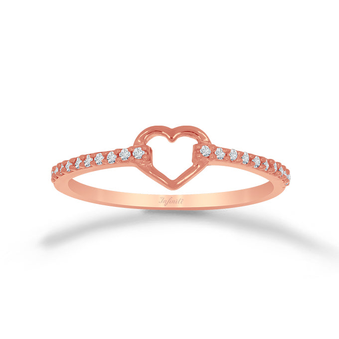 Anillo Oro Rosa 10k Corazón con Zirconias laterales – Infiniti Joyas