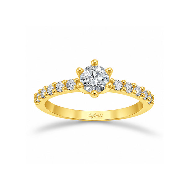 Anillo Oro 10k - Zirconia Central de 5 mm con Laterales