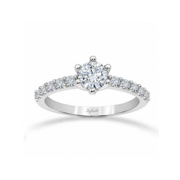 Anillo Oro Blanco 10k - Zirconia Central de 5 mm con Laterales