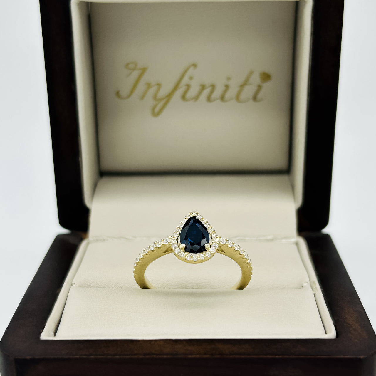 Anillo Oro 10k - Halo forma de Gota con Zirconias