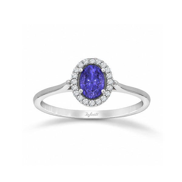 Anillo Oro Blanco 10k - Halo Oval Zirconia