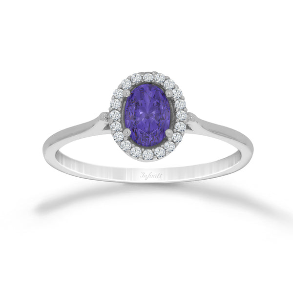 Anillo Oro Blanco 10k - Halo Oval Zirconia