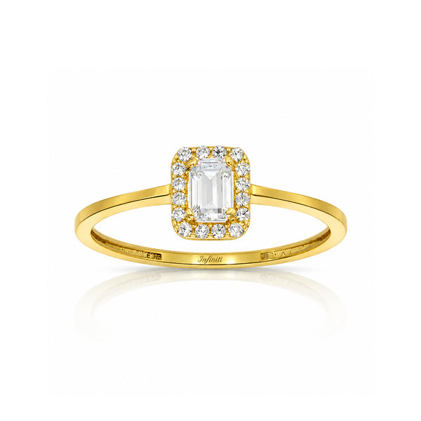 Anillo Oro 10k - Esmeralda con Halo