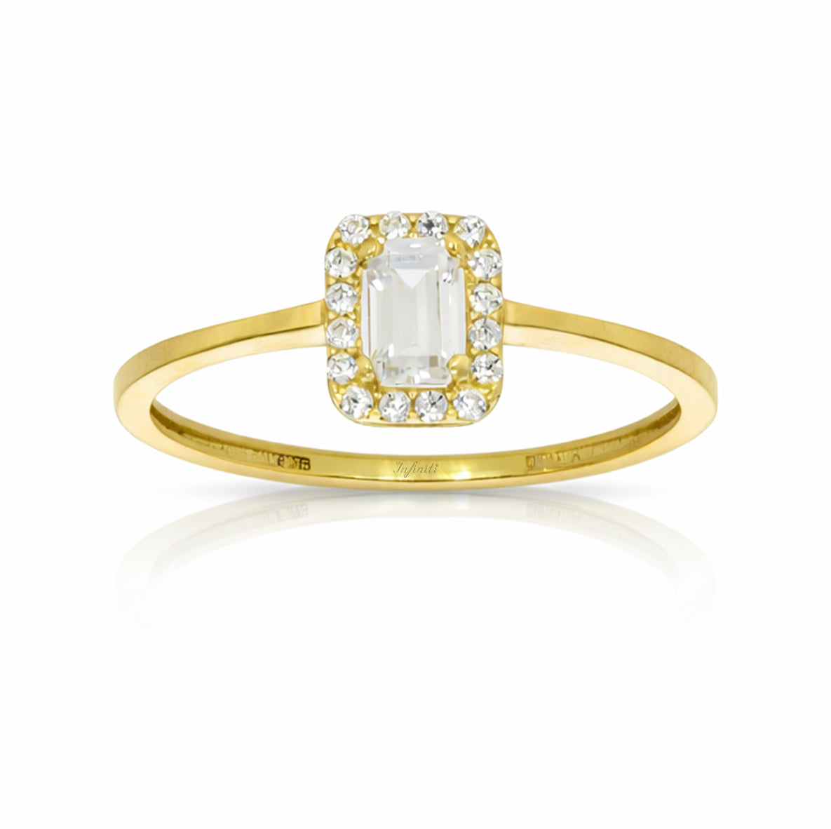 Anillo Oro 10k - Esmeralda con Halo