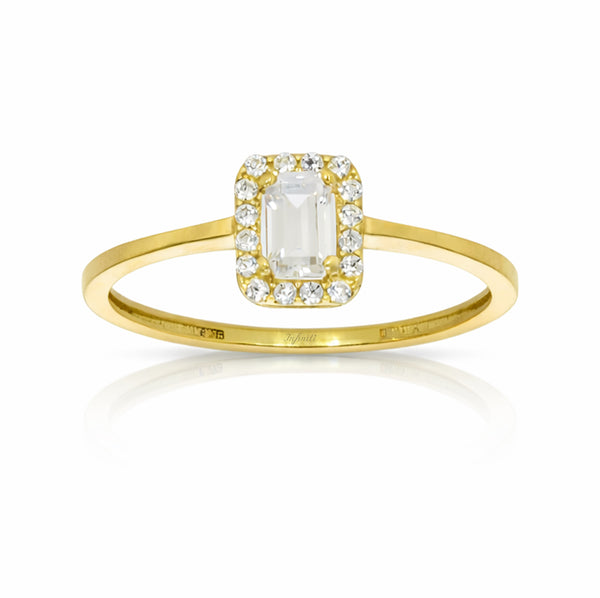 Anillo Oro 10k - Esmeralda con Halo