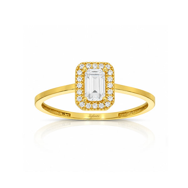 Anillo Oro 10k - Esmeralda con Halo