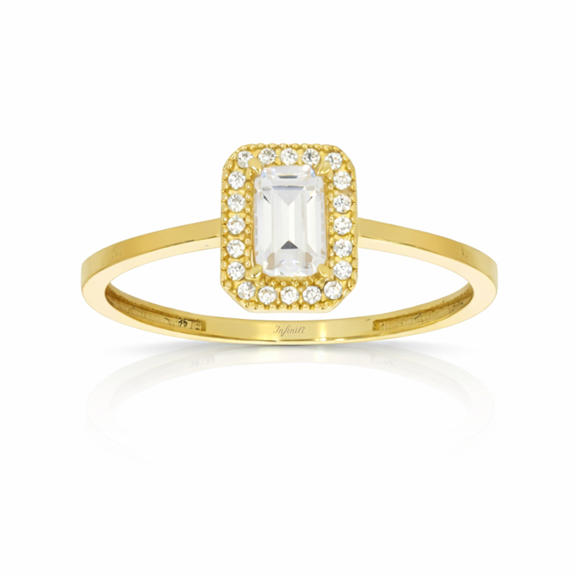 Anillo Oro 10k - Esmeralda con Halo