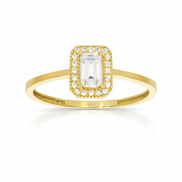 Anillo Oro 10k - Esmeralda con Halo