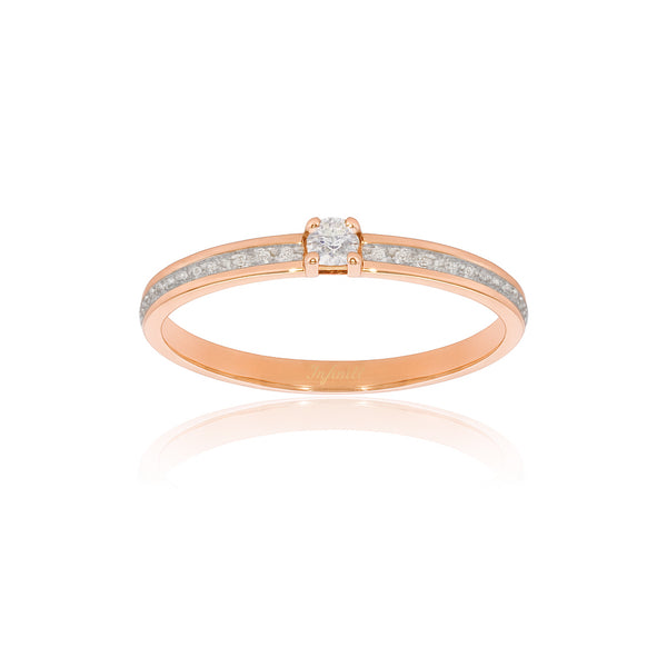 Anillo Oro Rosa 14k, Solitario Diamante de 7 Puntos