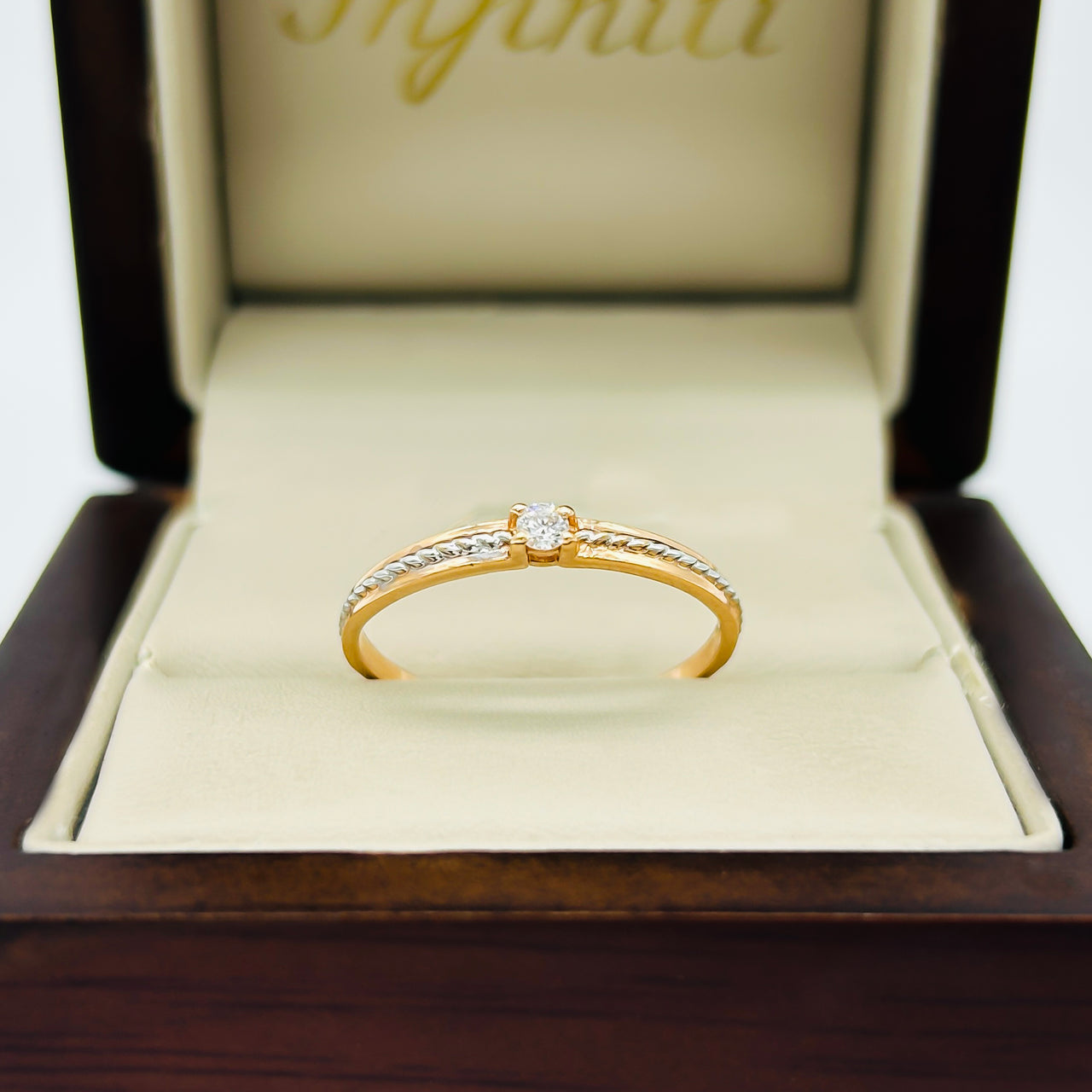 Anillo Oro Rosa 14k-Diamante Natural de 0.07 CT