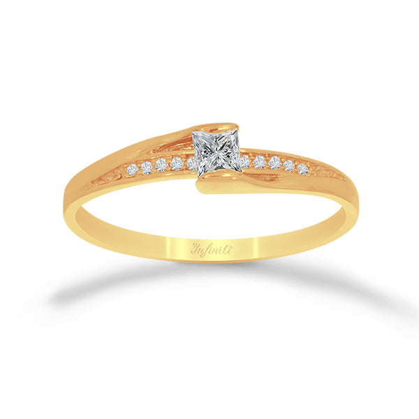 Anillo Oro 14k - Pavé Diamante Princess 28 Puntos Totales