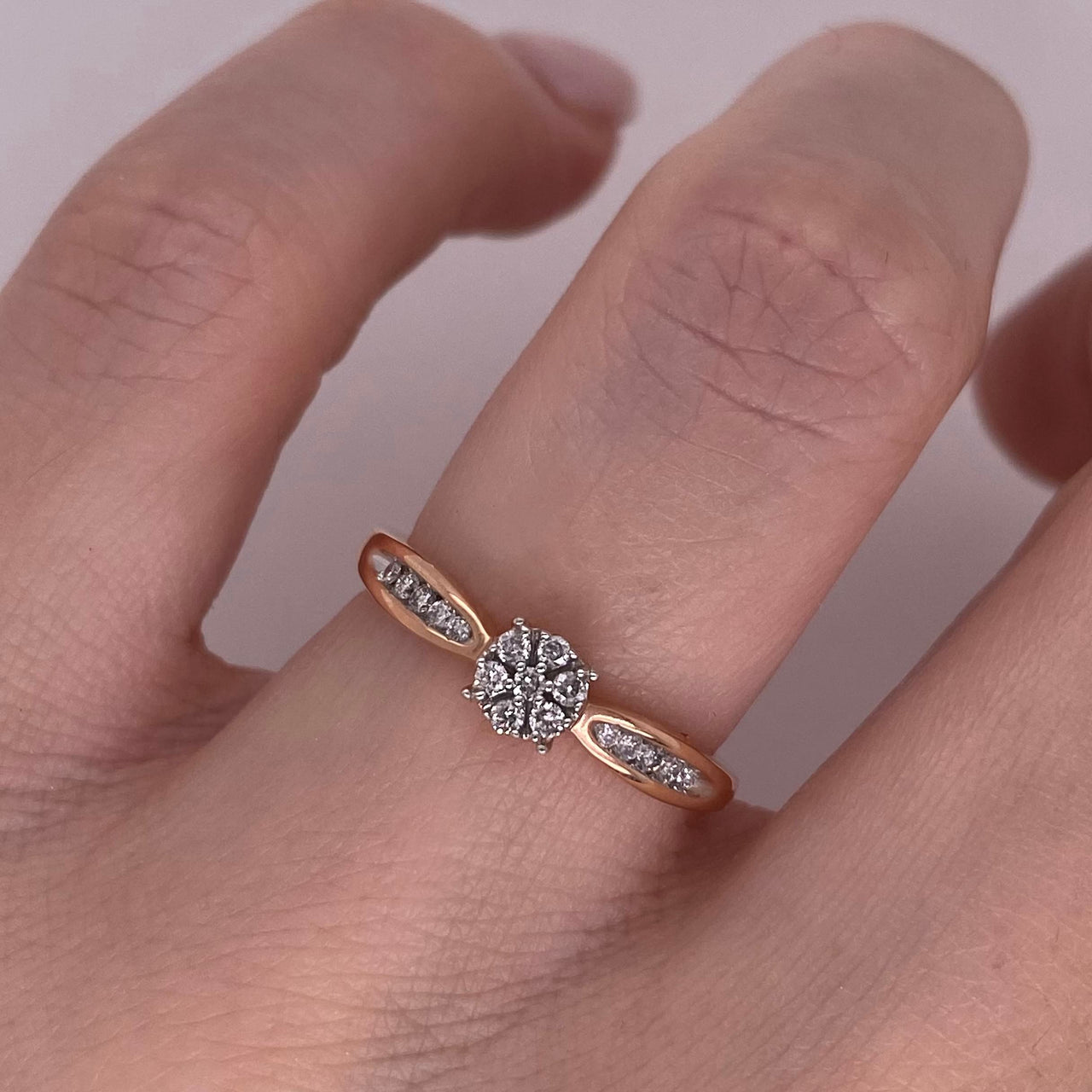 Anillo Oro Rosa 14k - Diamantes Naturales 0.10 CTW