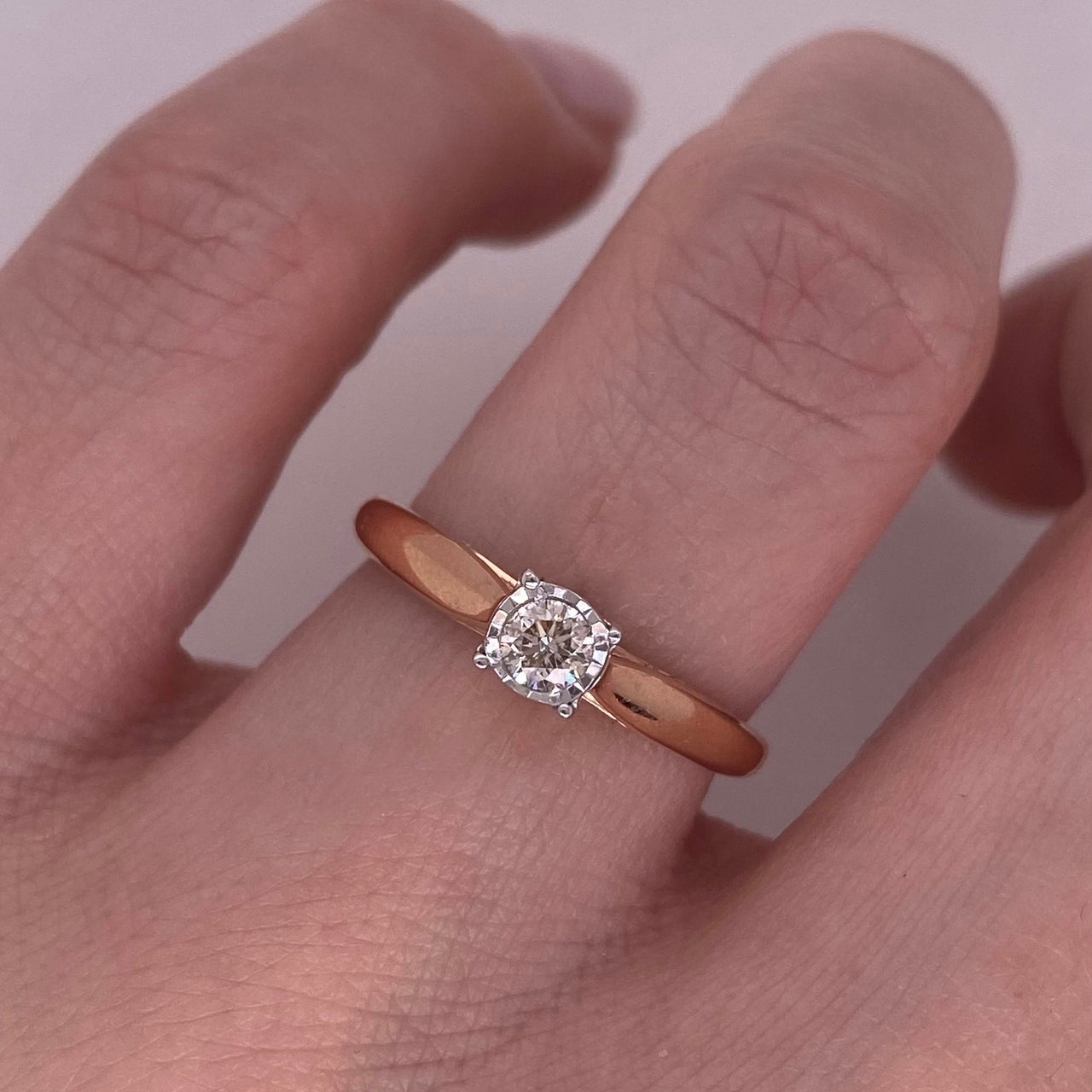 Anillo Oro Rosa 14k - Diamante Natural 0.20 CT
