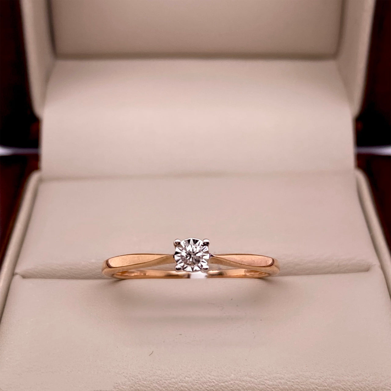 Anillo Oro Rosa 14k - Diamante Natural de 0.05 CT