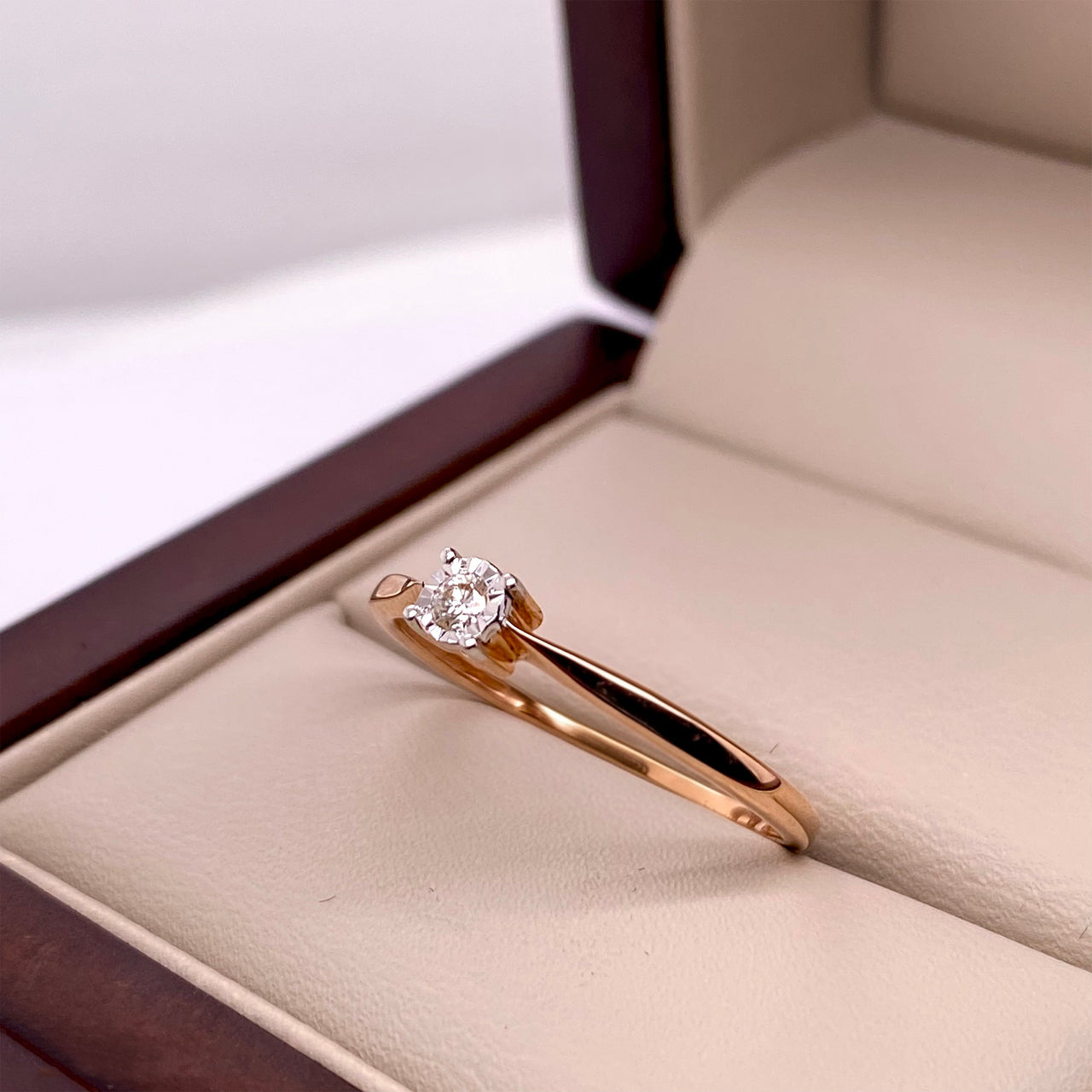 Anillo Oro Rosa 14k - Diamante Natural de 0.05 CT