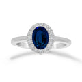Anillo Oro Blanco 14k - Halo Zafiro con Diamante Natural 1.17 CTW