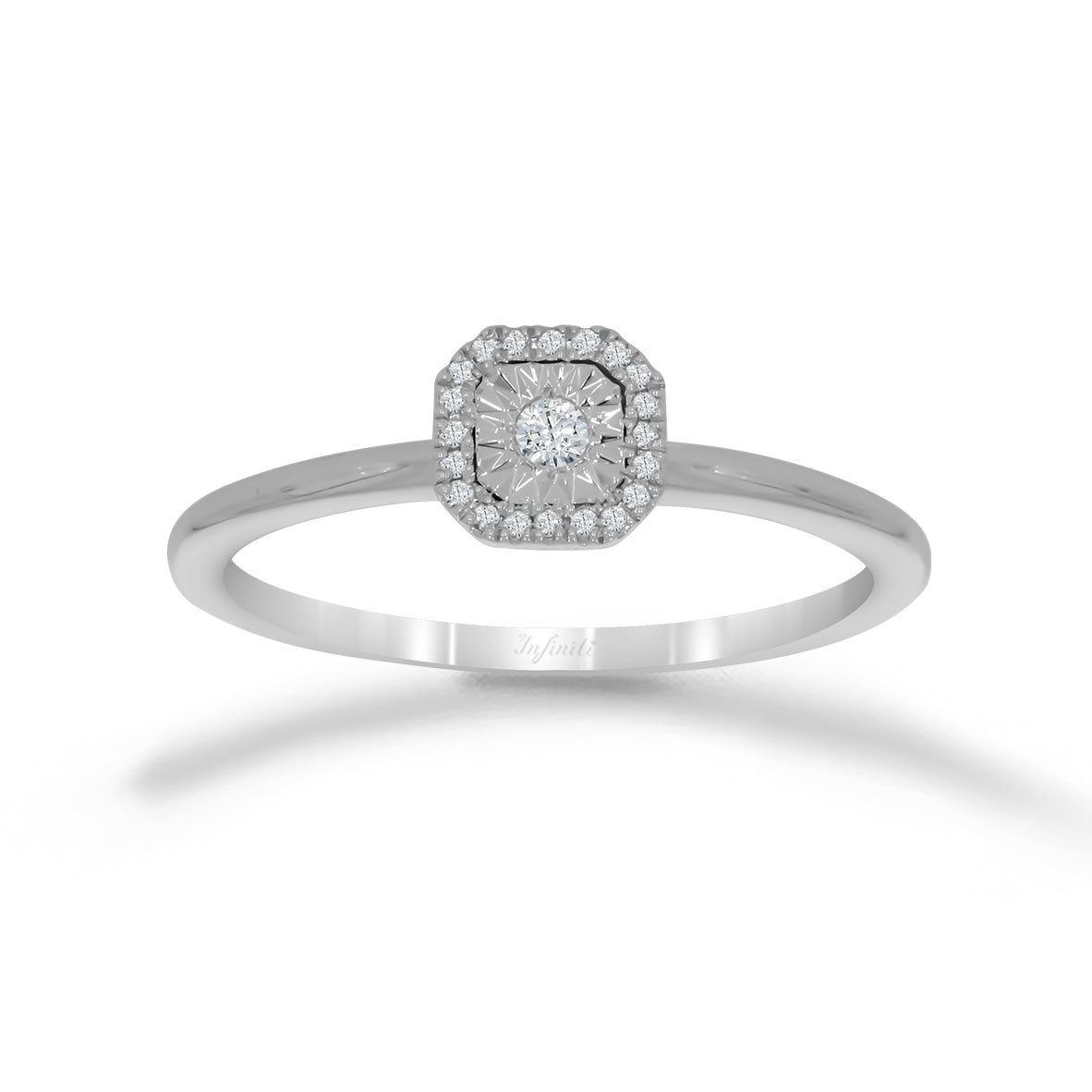 Anillo Oro Blanco 14k - Halo Diamantes con 8 Pts Totales