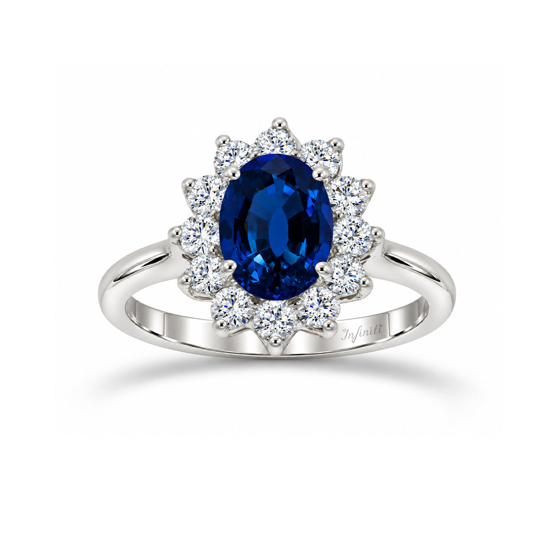 Anillo Oro Blanco 14k - Halo Zafiro Laboratorio 1.75 ct con Diamantes Lab