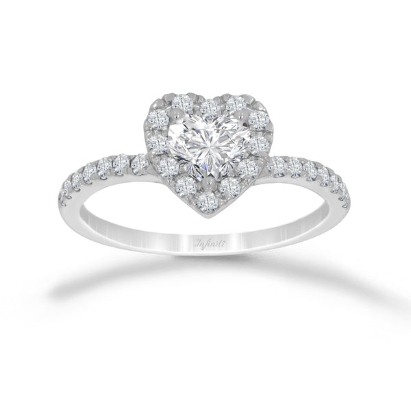 Anillo Oro Blanco 14k - Forma Corazón con Halo Diamante Laboratorio