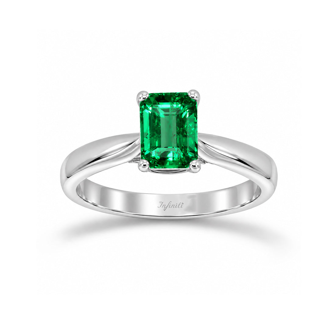 Anillo Oro Blanco 14k - Esmeralda Laboratorio 0.85 CT
