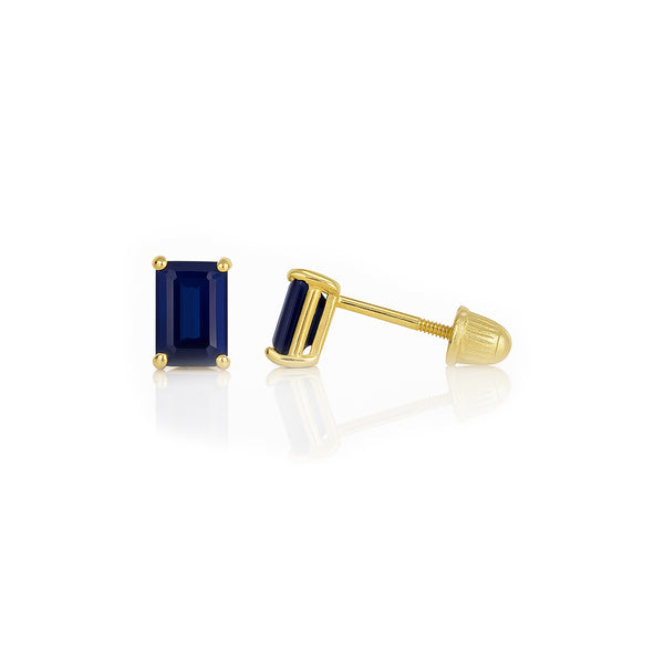 Broquel Oro 14k - Zafiro Laboratorio 5 mm x 3 mm