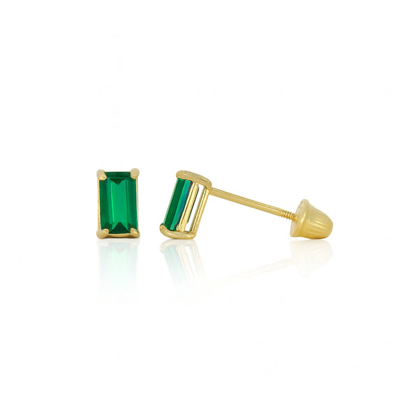 Broquel Oro 14k - Esmeralda Laboratorio 5 mm x 3 mm