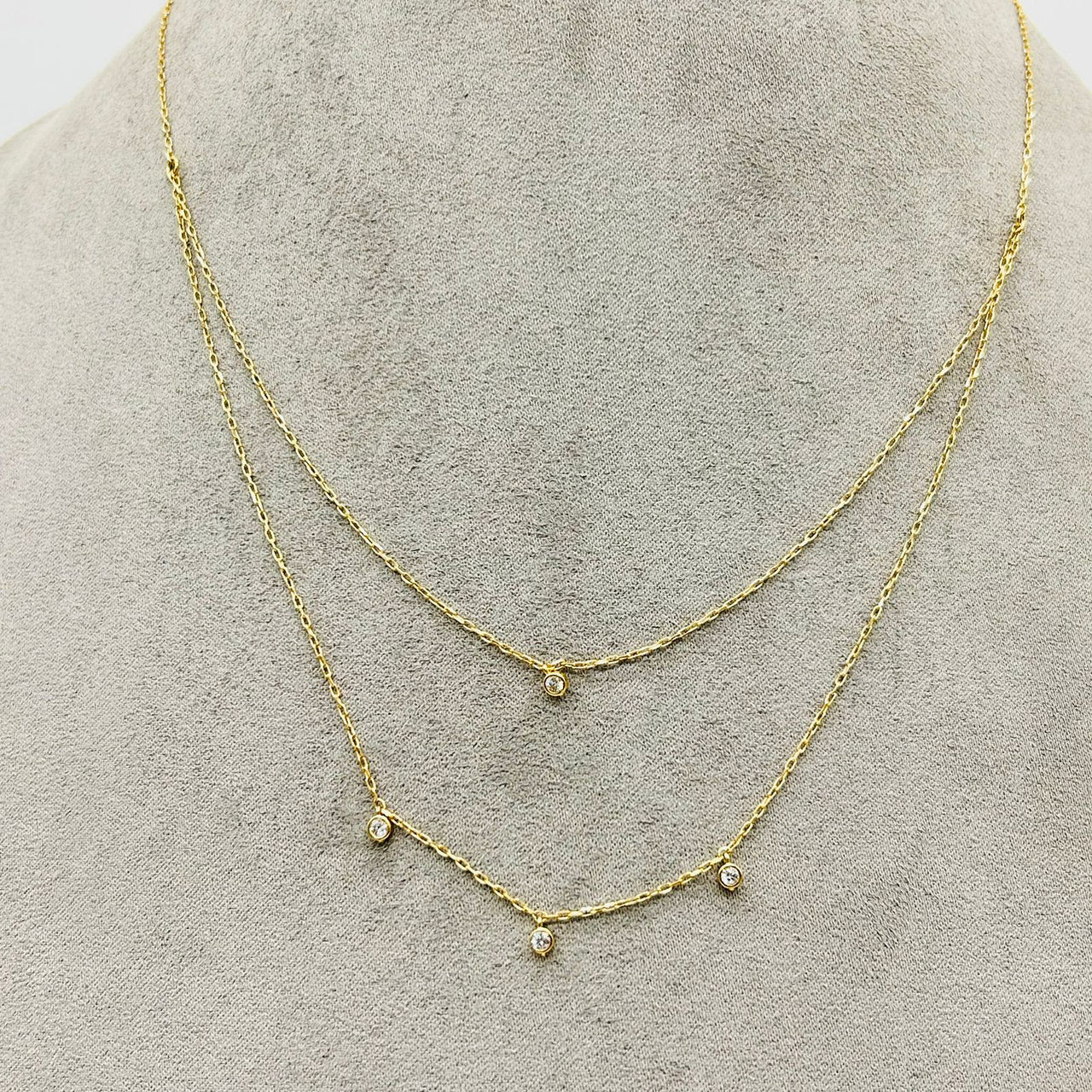 Gargantilla Oro 14k - Doble Caída con Zirconias
