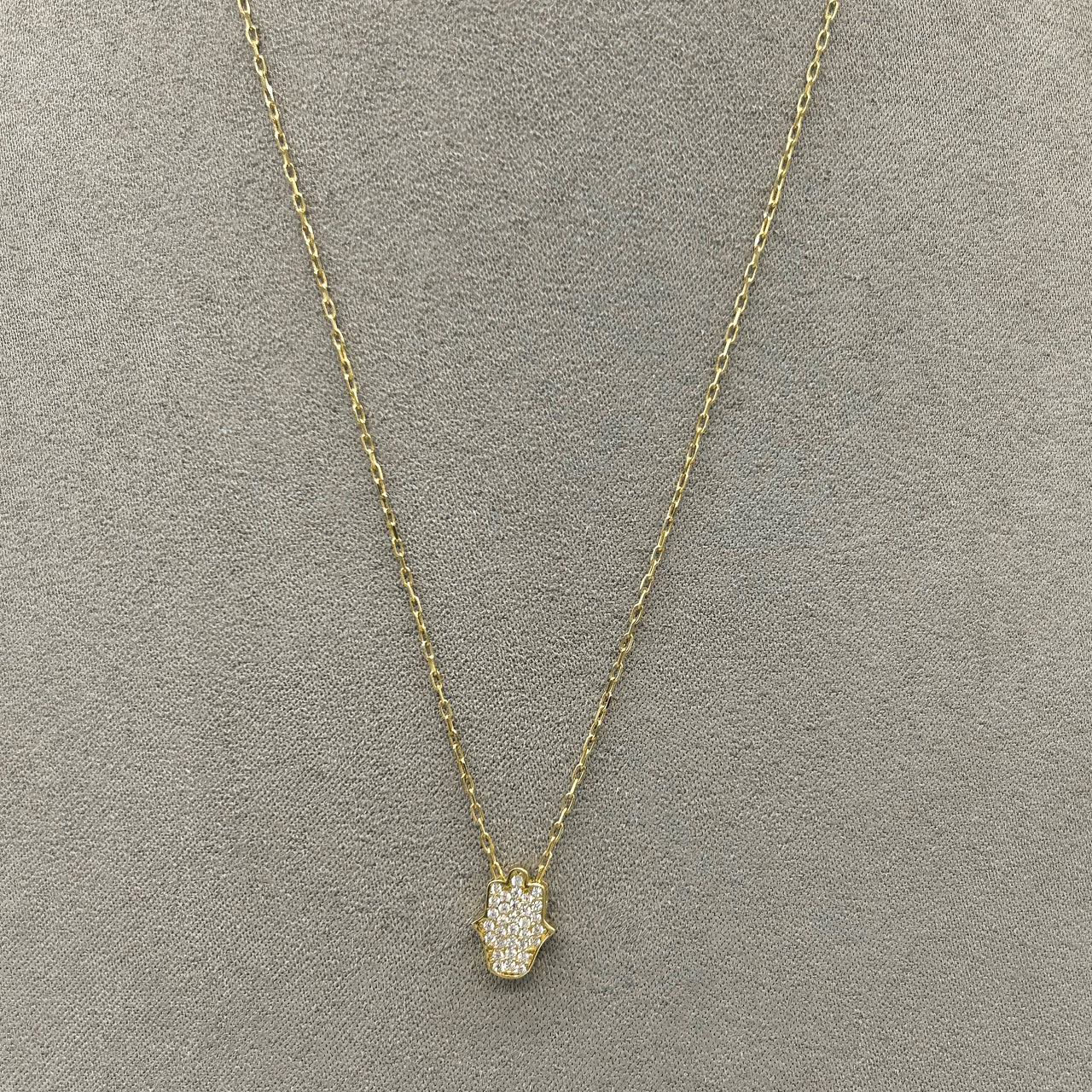 Gargantilla Oro 10k - Mano de Fátima con Zirconias 45 cm