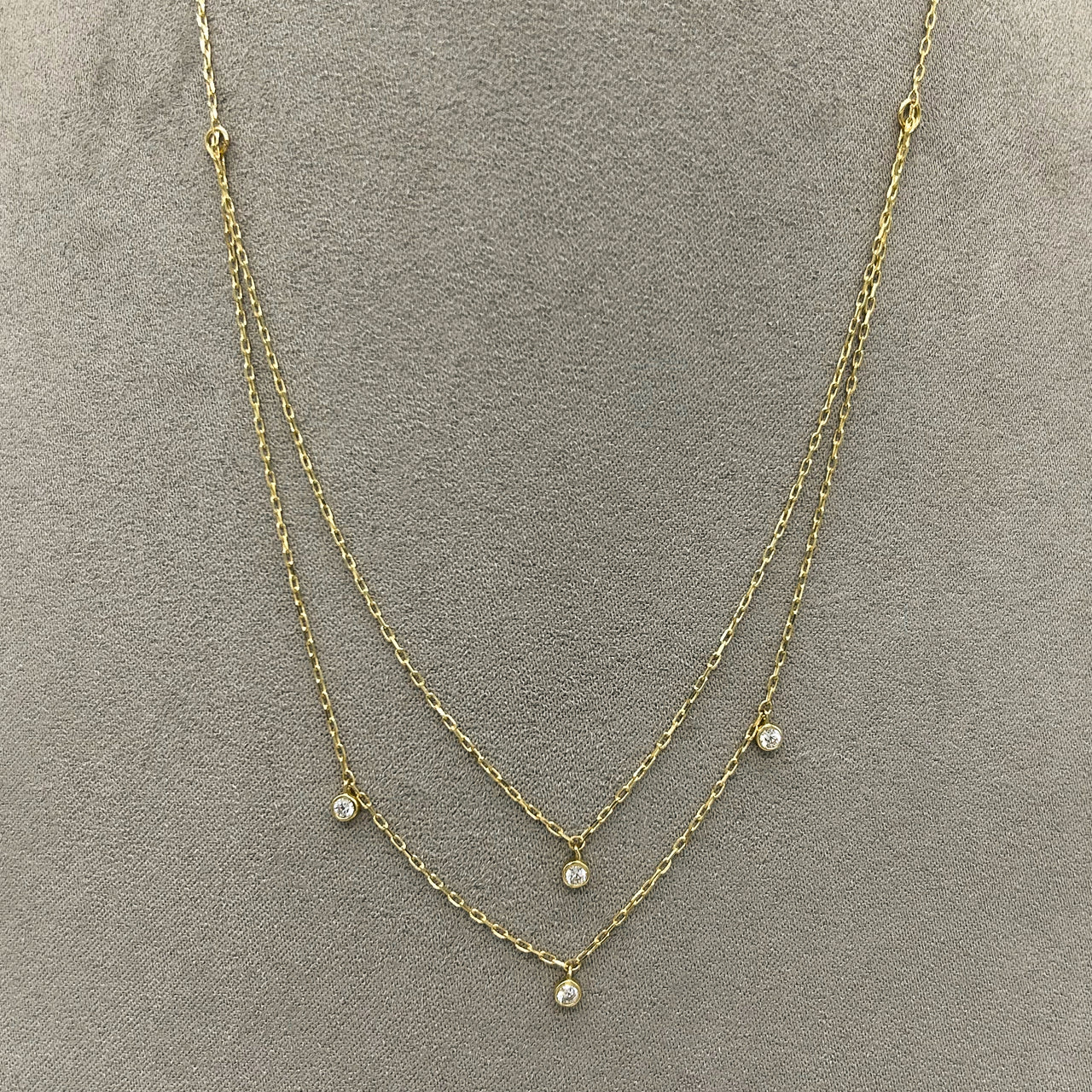 Gargantilla Oro 10k - Doble Caída con Zirconias