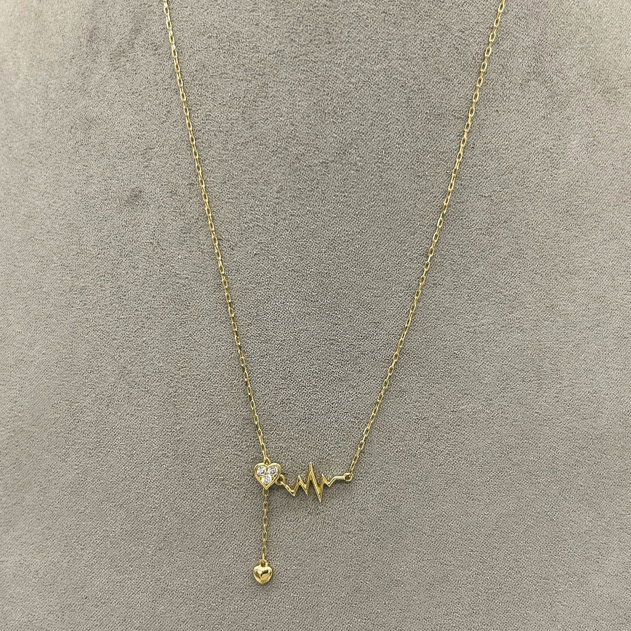 Gargantilla Oro Amarillo 10k - Línea De La Vida y Corazón Con Zirconia, 45 cm Largo