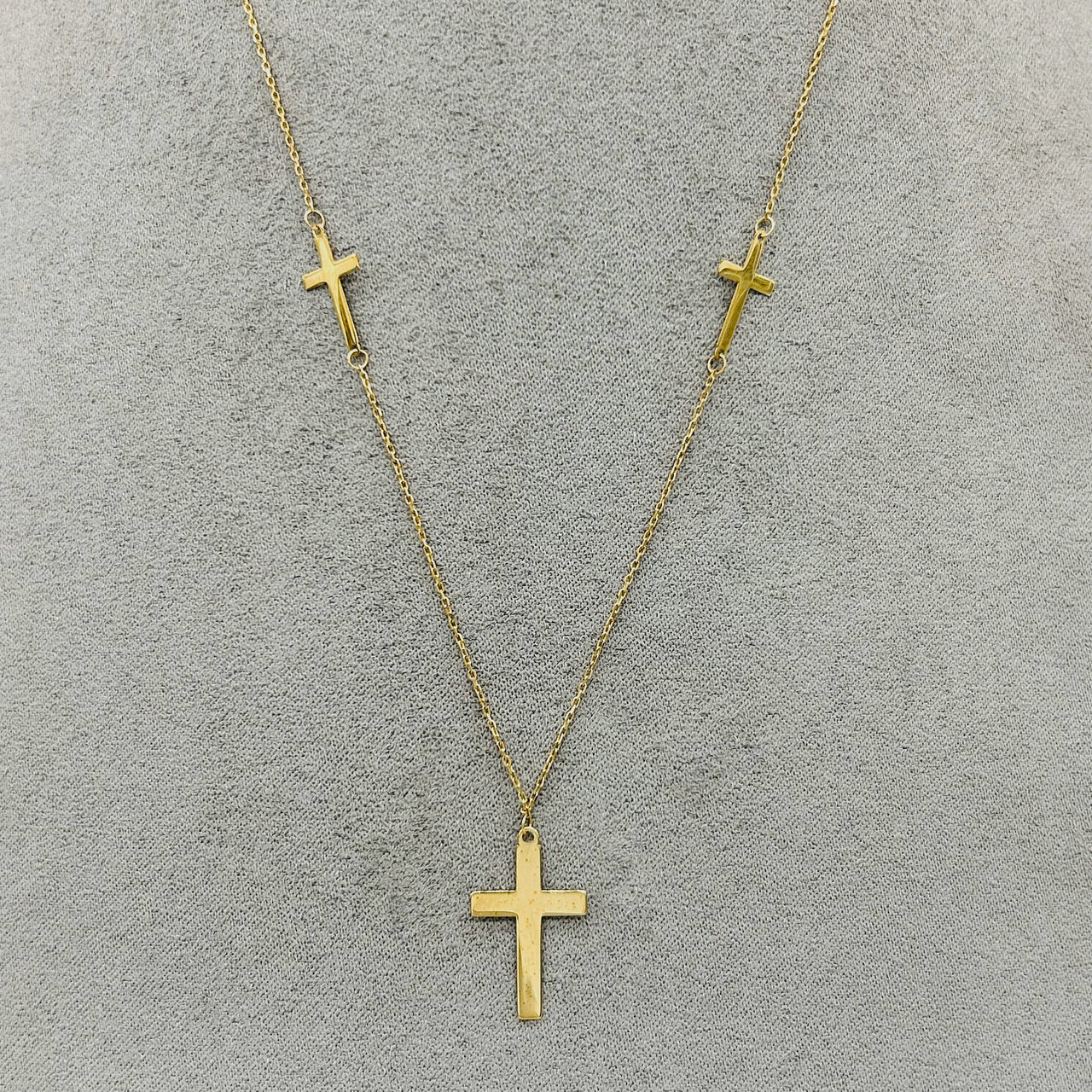 Gargantilla Oro 10k - Triple Cruz Lisa