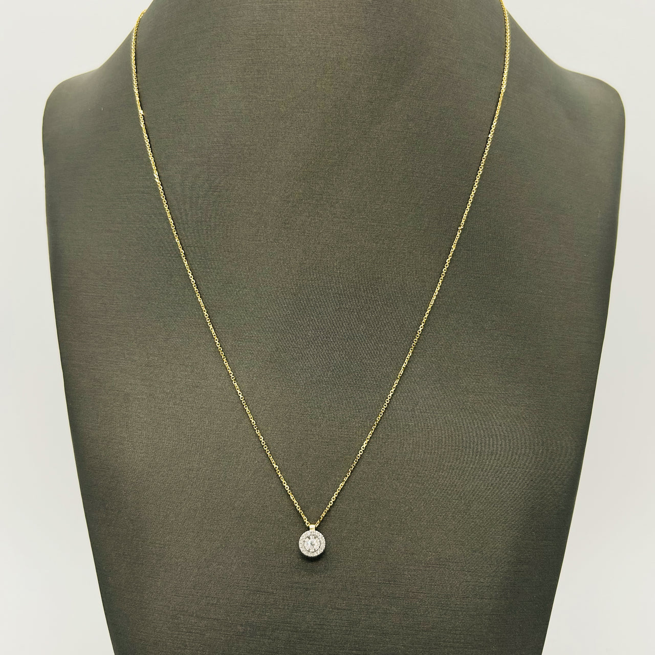 Gargantilla Oro Amarillo 14k - Dije Halo con Diamante 8 puntos