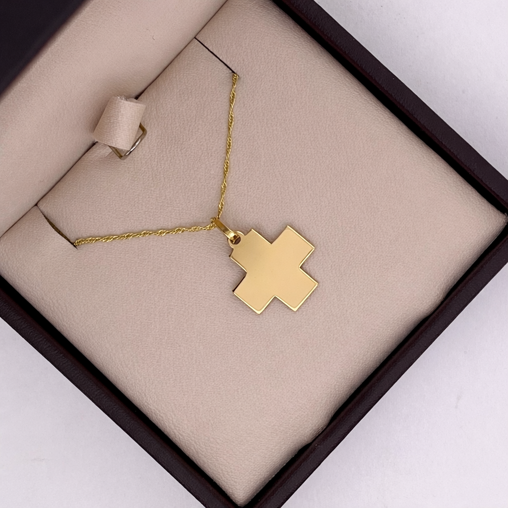 Cruz Oro 10k - Lisa Plana de 2 cm Alto, 1.4 cm Ancho