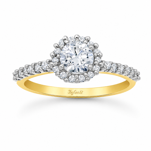 Anillo Oro Amarillo 10k, Estilo Pavé Zirconia Central 5.2 mm